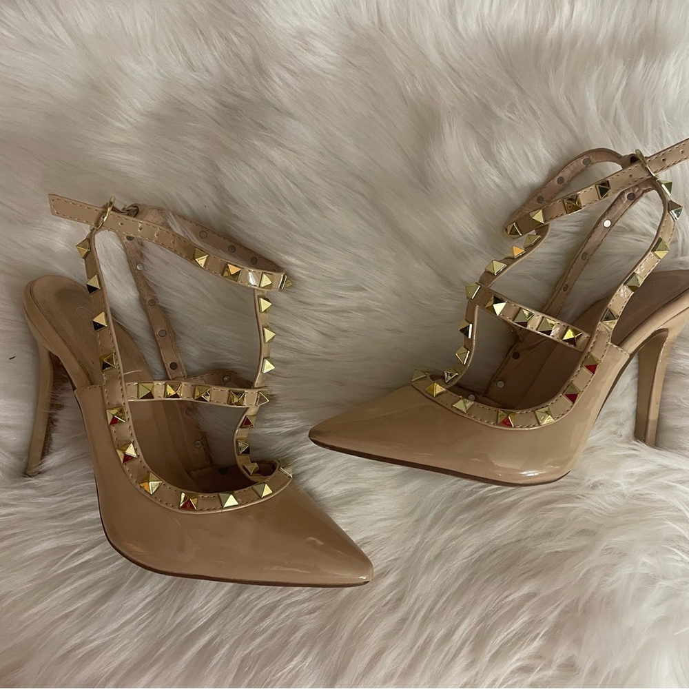 Elegant Beige Studded Heels